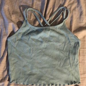 Cross-back straps, green, ribbed tank top